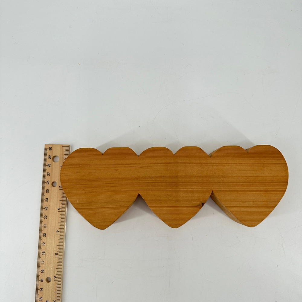 Handcrafted Triple Heart Wooden Taper Candle Holder Rustic Primitive Decor - Picture 8 of 9